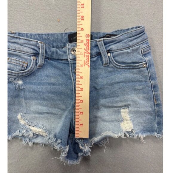 Kendall + Kylie 0/24 The Hipster Shorts Denim Distressed Frayed Hem Button Fly - Picture 9 of 10
